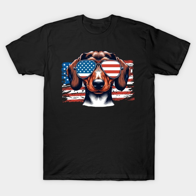 Dachshund Patriotic Sunglasses American Flag 4th of July T-Shirt by karishmamakeia